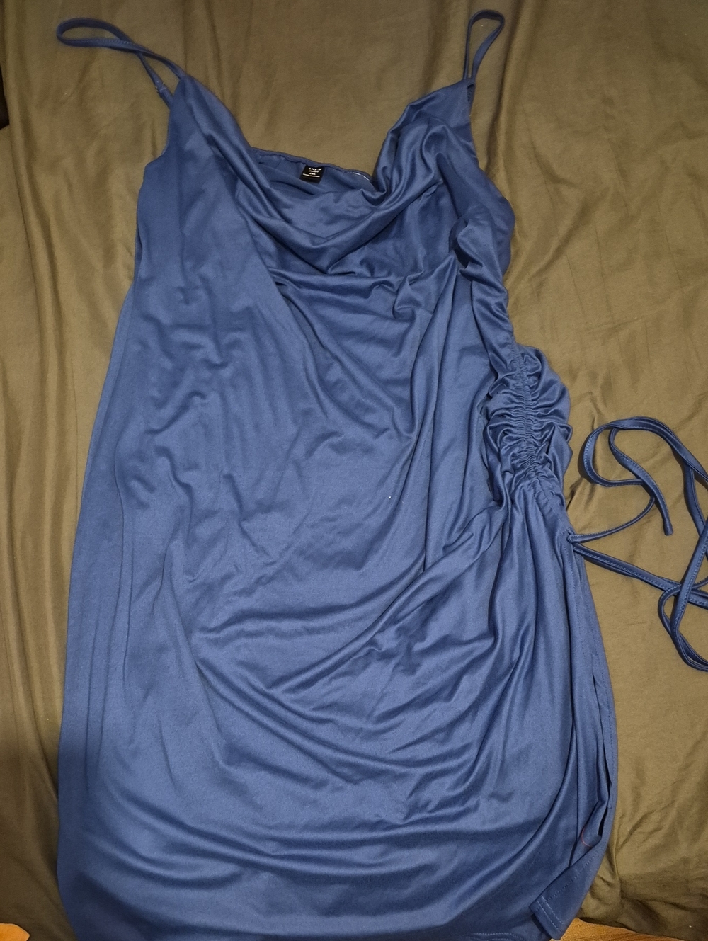SHEIN Slate Blue Cowl Neck Ruched Side Dress